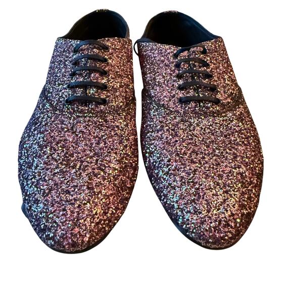 Saint Laurent YSL Glitter Lace-Up Oxford Shoes Size 40 Leather Unisex NIB COA - Picture 2 of 11